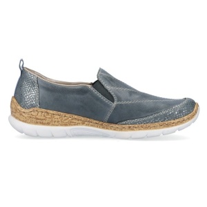 Pantofi dama albastru casual piele naturala cu talpa joasa Rieker N4274-12-Albastru