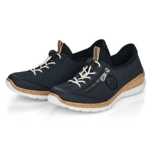 Pantofi dama albastru inchis casual piele ecologica cu talpa joasa Rieker N4263-14-Albastru-Inchis