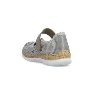 Pantofi dama argintiu casual piele ecologica cu talpa joasa Rieker N4299-90-Argintiu