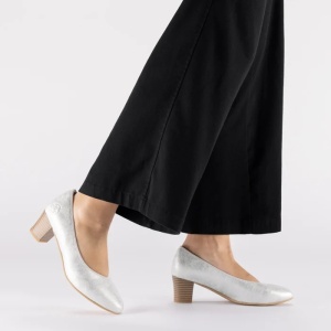 Pantofi dama argintiu casual piele ecologica cu toc Rieker 44650-90-Argintiu
