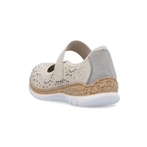 Pantofi dama bej casual piele ecologica cu talpa joasa Rieker N4299-60-Bej