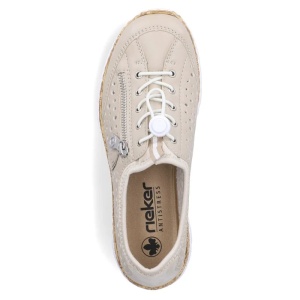 Pantofi dama bej casual piele ecologica perforati cu talpa joasa Rieker N42P6-62-Bej