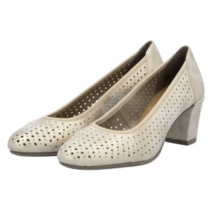 Pantofi dama bej casual piele ecologica perforati cu toc Rieker 41057-60-Bej