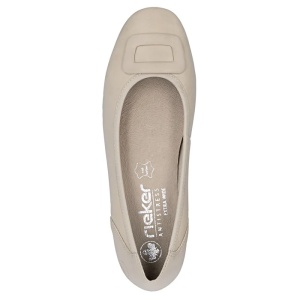 Pantofi dama bej casual piele naturala cu toc Rieker 43453-62-Bej