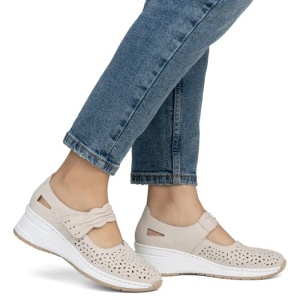Pantofi dama bej casual piele naturala perforati cu platforma Rieker N4382-60-Bej