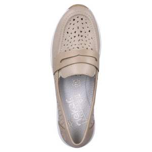 Pantofi dama bej casual piele naturala perforati cu platforma Rieker N4552-60-Bej