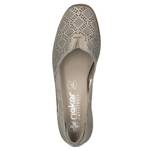 Pantofi dama bej casual piele naturala perforati cu talpa joasa Rieker 41351-90-Bej