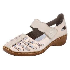 Pantofi dama bej casual piele naturala perforati cu talpa joasa Rieker 41369-60-Bej