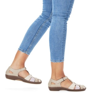 Pantofi dama bej casual piele naturala perforati cu talpa joasa Rieker 45869-60-Bej