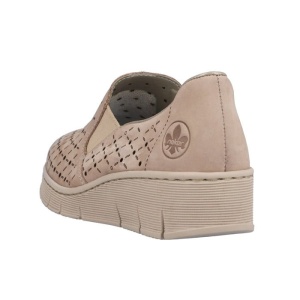 Pantofi dama bej casual piele naturala perforati cu talpa joasa Rieker 53795-60-Bej