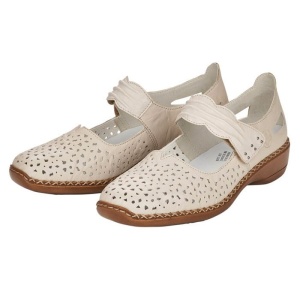 Pantofi dama bej casual piele naturala perforati cu talpa joasa Rieker 41399-60-Bej