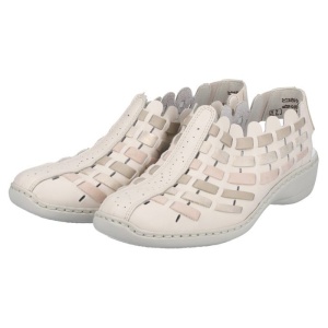 Pantofi dama bej casual piele naturala perforati cu talpa joasa Rieker 413V8-60-Bej