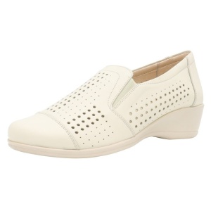 Pantofi dama bej casual piele naturala perforati cu talpa joasa Nicolis 13953-Bej