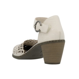 Pantofi dama bej casual piele naturala perforati cu toc Rieker 40902-60-Bej