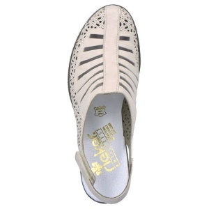 Pantofi dama bej casual piele naturala perforati cu toc Rieker 40959-60-Bej