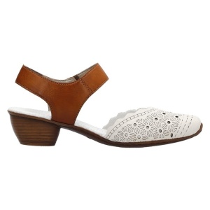 Pantofi dama bej casual piele naturala perforati cu toc Rieker 43703-60-Bej