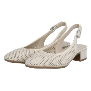 Pantofi dama bej eleganti piele naturala perforati cu toc Rieker 43458-60-Bej