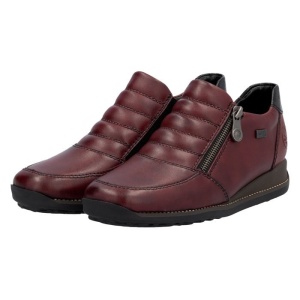 Pantofi dama bordo casual piele naturala impermeabili cu talpa joasa Rieker 44268-35-Bordo