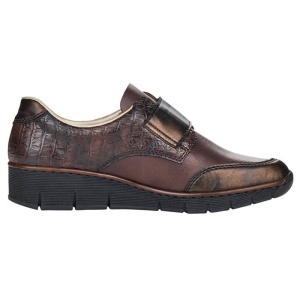 Pantofi dama maro casual piele naturala si piele ecologica cu talpa joasa Rieker 53750-25-Maro