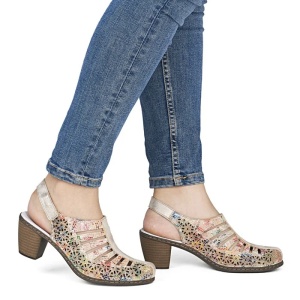 Pantofi dama multicolor casual piele naturala perforati cu toc Rieker 40959-90-Multicolor