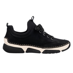 Pantofi dama negru casual piele ecologica cu talpa joasa Rieker 45973-00-Negru