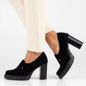 Pantofi dama negru casual piele intoarsa cu toc Filippo DP4671-24-BK-Negru