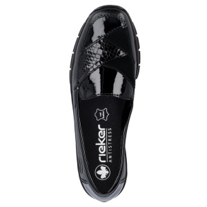 Pantofi dama negru casual piele naturala cu talpa joasa Rieker 53785-00-Negru