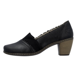 Pantofi dama, negru, casual, piele naturala, cu toc, Rieker 40911-00-Negru