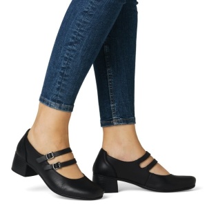 Pantofi dama negru casual piele naturala cu toc Rieker 41651-00-Negru