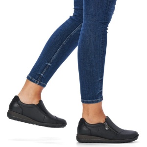 Pantofi dama negru casual piele naturala impermeabili cu talpa joasa Rieker 44265-00-Negru
