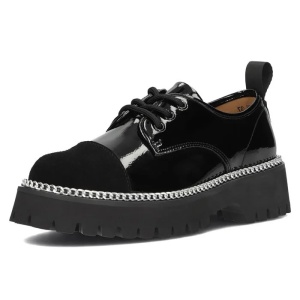 Pantofi dama negru casual piele naturala lacuita cu platforma lant decorativ Filippo DP4581-23-BK-Negru