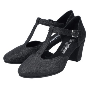 Pantofi dama negru elegant piele ecologica cu toc Rieker 41087-00-Negru