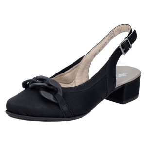 Pantofi dama negru elegant piele ecologica cu toc Rieker 47068-00-Negru