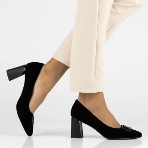 Pantofi dama negru eleganti piele intoarsa cu toc Filippo DP6176-24-BK-SU-Negru