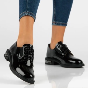 Pantofi dama negru eleganti piele naturala lacuita cu toc Filippo DP6189-24-BK-L-Negru