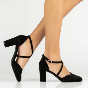 Pantofi dama negru eleganti textil cu toc barete incrucisate Filippo DS4627-23-BK-Negru