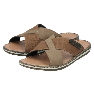 Papuci barbati maro casual piele naturala cu talpa joasa Rieker 21088-25-Maro