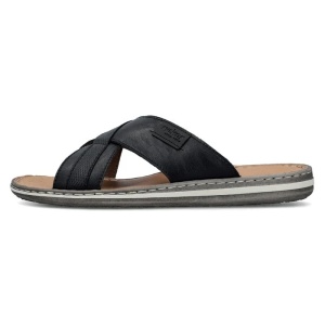 Papuci barbati, negru, casual, piele naturala, cu talpa joasa, Rieker 21082-00-Negru
