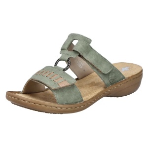 Papuci dama verde casual piele ecologica cu talpa joasa Rieker 60881-52-Verde