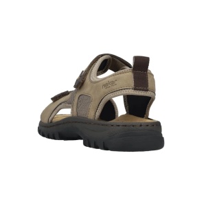 Sandale barbati bej sport piele ecologica cu talpa joasa Rieker 25055-64-Bej