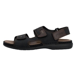 Sandale barbati, negru, casual, piele naturala, cu talpa joasa, Rieker 25561-00-Negru