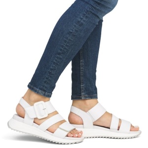 Sandale dama alb casual din piele naturala cu talpa groasa si inchidere velcro Rieker W2950-80-Alb