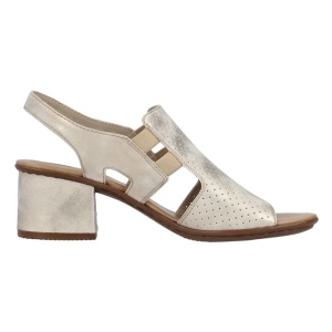 Sandale dama auriu elegante piele ecologica perforate cu toc Rieker 64665-60-Auriu