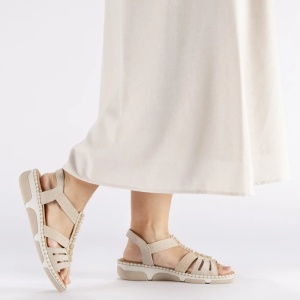 Sandale dama bej casual piele ecologica cu talpa joasa Rieker 66201-62-Bej