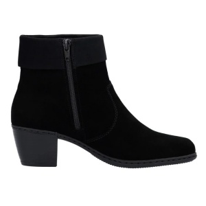 Botine dama negru casual piele intoarsa cu toc Rieker Y2152-00-Negru