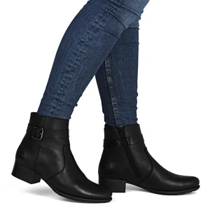Botine dama negru casual piele naturala cu toc Rieker 78664-00-Negru