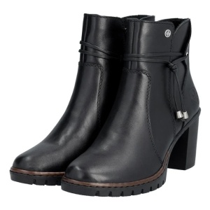 Botine dama negru casual piele naturala cu toc Rieker Y2567-00-Negru