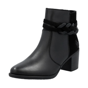 Botine dama negru casual piele naturala lant decorativ cu toc Rieker Y2066-00-Negru