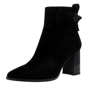 Botine dama negru elegante piele intoarsa aplicatii cu margele cu toc Epica K3K350050-01-I-Negru