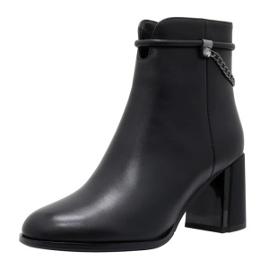 Botine dama negru elegante piele naturala cu lant decorativ cu toc Epica F6F630035A-01-N-Negru